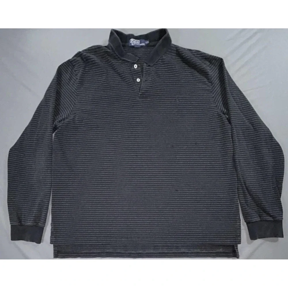 Polo By Ralph Lauren Polo Shirt Mens 2XL Black Stripe Long Sleeve Cotton Knit